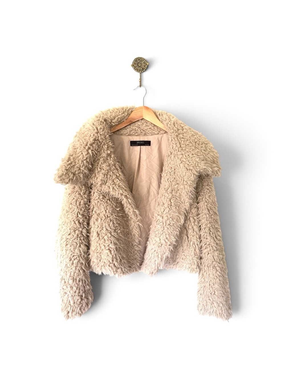ZARA BASIC CREAM TEXTURED FUZZY CROPPED JACKET Blush Size M